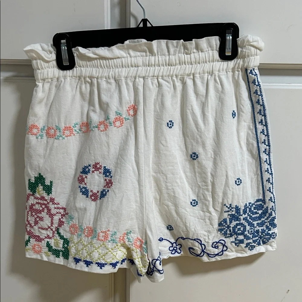 Sezane White Floral Linen Embroidered High Waist Shorts - Picture 5 of 5